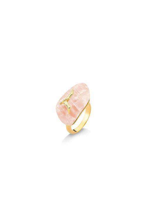 Anel Paz - Quartzo Rosa - Coleção Reset Banho: Folheado a Ouro