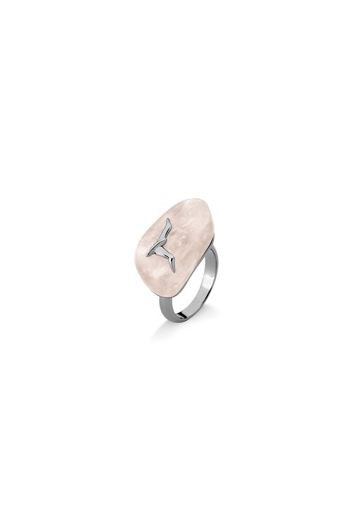 Anel Paz - Quartzo Rosa - Coleção Reset Banho: Ródio Negro