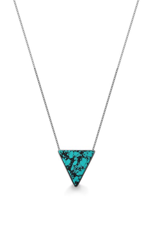 Colar Triangle - Turquesa Mexicana - Coleção Geometric Banho: Ródio Negro