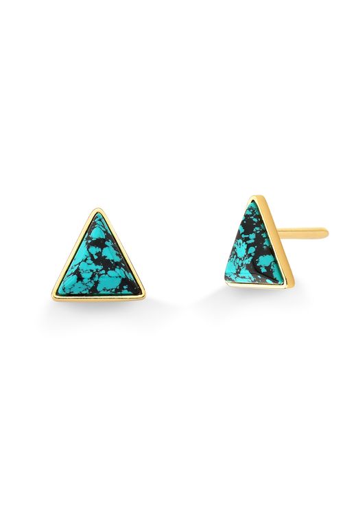 Brinco Triangle - Turquesa Mexicana - Coleção Geometric Banho: Folheado a Ouro