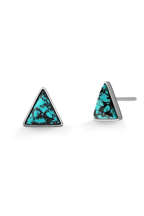 Brinco Triangle - Turquesa Mexicana - Coleção Geometric Banho: Ródio Negro