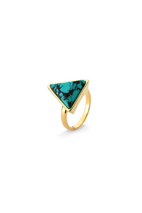 Anel Little Triangle - Turquesa Mexicana - Coleção Geometric Banho: Folheado a Ouro