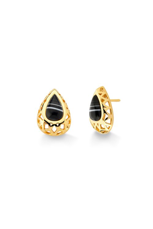 Brinco Diamante Gota 3 - Ágata Preta - Coleção Ícones Banho: Folheado a Ouro