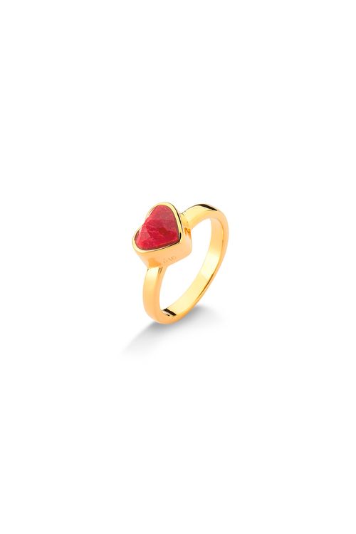 Anel Petit Coração - Feldspato Vermelho - Coleção Daily Banho: Folheado a Ouro