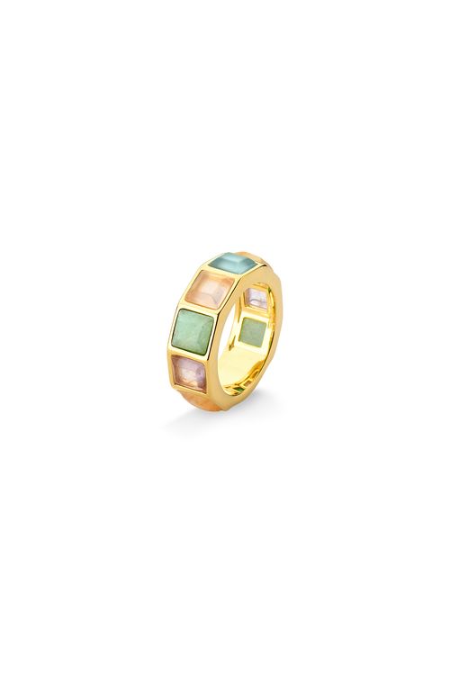 Anel Stone - Ágata Azul, Ametista, Citrino, Quartzo Rosa e Verde - Coleção Krypton Banho: Folheado a Ouro
