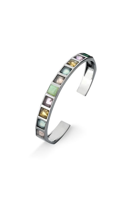 Pulseira Gabrielle - Ágata Azul, Ametista, Citrino, Quartzo Rosa e Verde - Coleção Geometric Banho: Ródio Negro