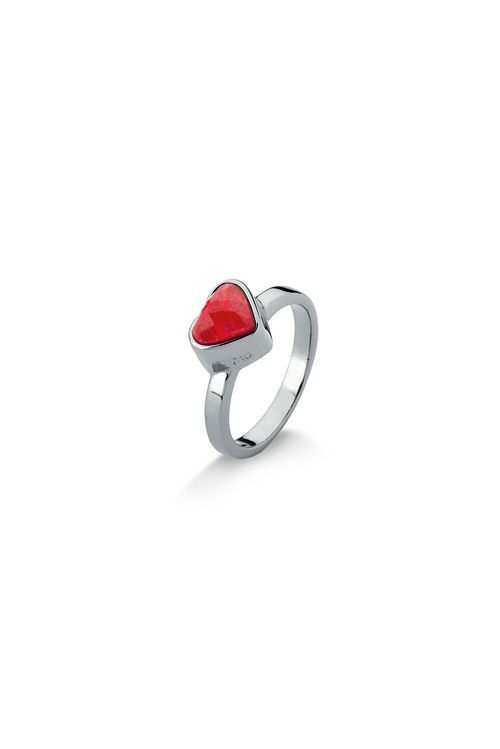 Anel Petit Coração - Feldspato Vermelho - Coleção Daily Banho: Ródio Negro