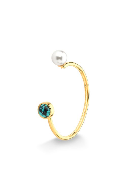 Pulseira Blanc Bebê - Turquesa Mexicana e Pérola - Coleção Blanc Banho: Folheado a Ouro