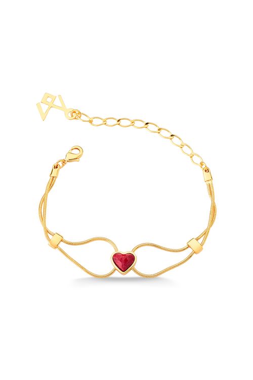 Pulseira Princess Love - Feldspato Vermelho - Coleção Ícones Banho: Folheado a Ouro