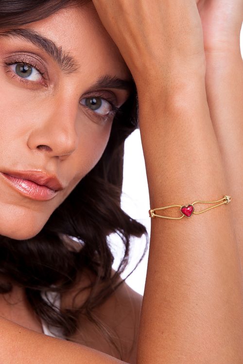 Pulseira Princess Love - Feldspato Vermelho - Coleção Ícones Banho: Folheado a Ouro