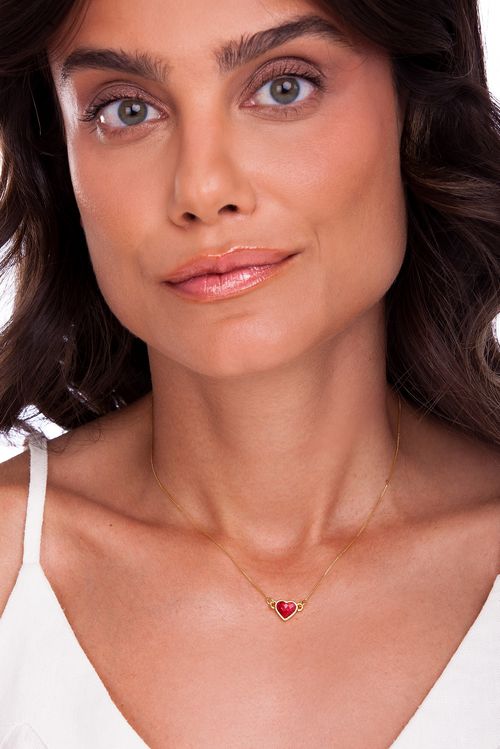 Colar Princess Love - Feldspato Vermelho - Coleção Ícones Banho: Folheado a Ouro
