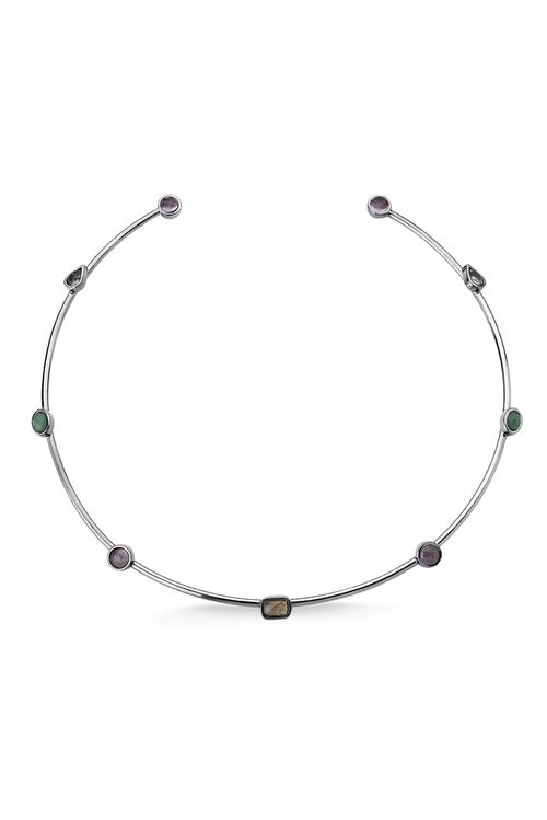 Colar Choker Brise - Ametista, Cristal, Citrino e Quartzo Verde - Coleção Acquarella Banho: Ródio Negro