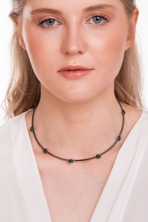 Colar Choker Brise - Malaquita - Coleção Acquarella Banho: Ródio Negro