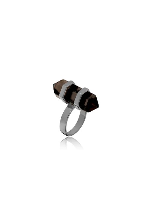 Anel Pierre - Quartzo Fumê - Coleção Acquarella Banho: Ródio Negro