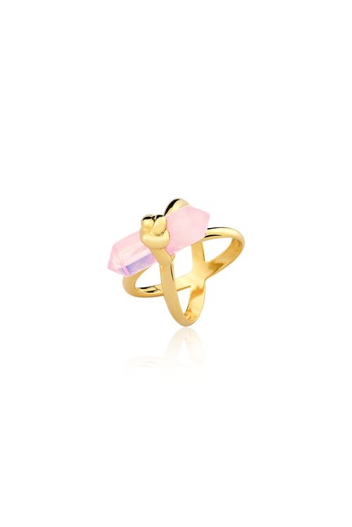 Anel Knot - Quartzo Rosa - Coleção In Love Banho: Folheado a Ouro