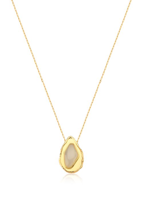 Colar Alegria Gota - Ágata Branca - Coleção Alma Banho: Folheado a Ouro