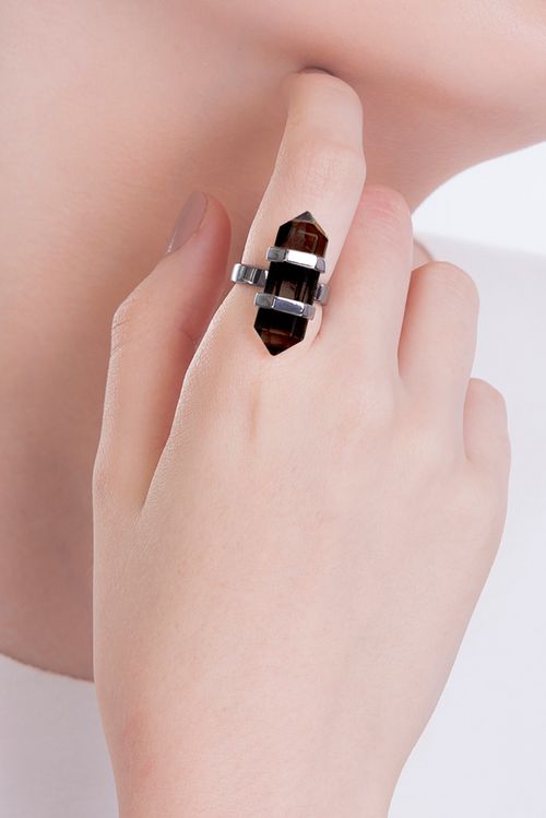 Anel Pierre - Quartzo Fumê - Coleção Acquarella Banho: Ródio Negro