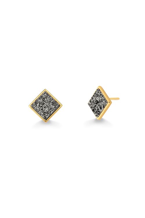 Brinco Tribal - Drusa Metalizada - Coleção Geometric Banho: Folheado a Ouro