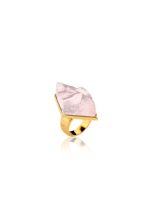 Anel Futuro Bold - Quartzo Rosa - Coleção Krypton Banho: Folheado a Ouro