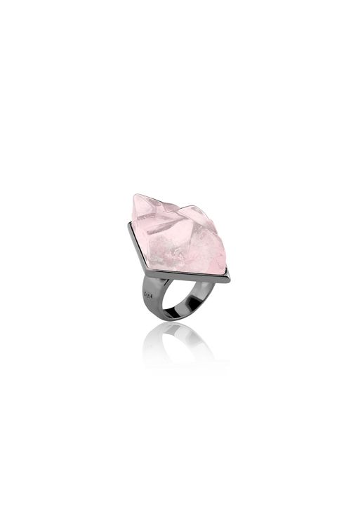 Anel Futuro Bold - Quartzo Rosa - Coleção Krypton Banho: Ródio Negro