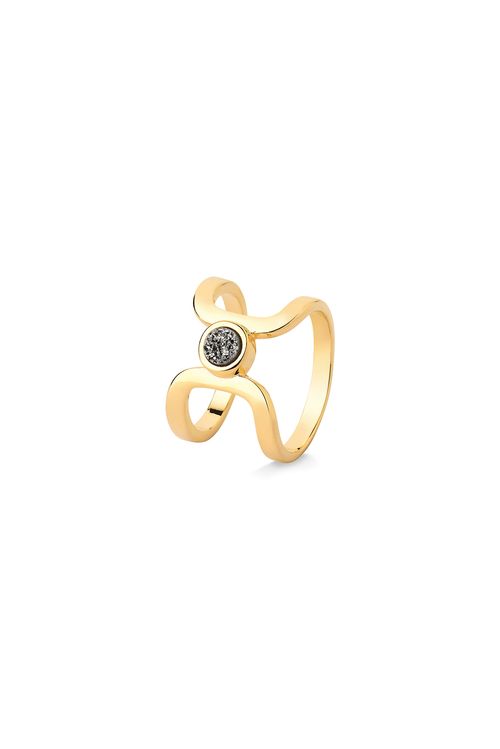 Anel Cool Curve - Drusa Metalizada - Coleção Blanc Banho: Folheado a Ouro
