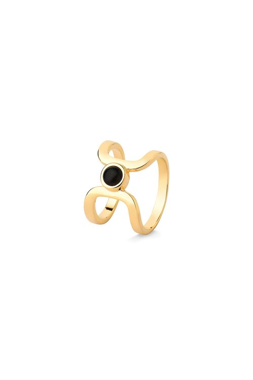 Anel Cool Curve - Ônix - Coleção Blanc Banho: Folheado a Ouro