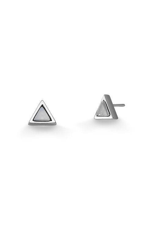 Brinco Petit Triângulo - Ágata Branca - Coleção Geometric Banho: Ródio Negro