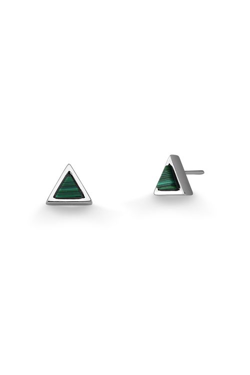Brinco Petit Triângulo - Malaquita - Coleção Geometric Banho: Ródio Negro