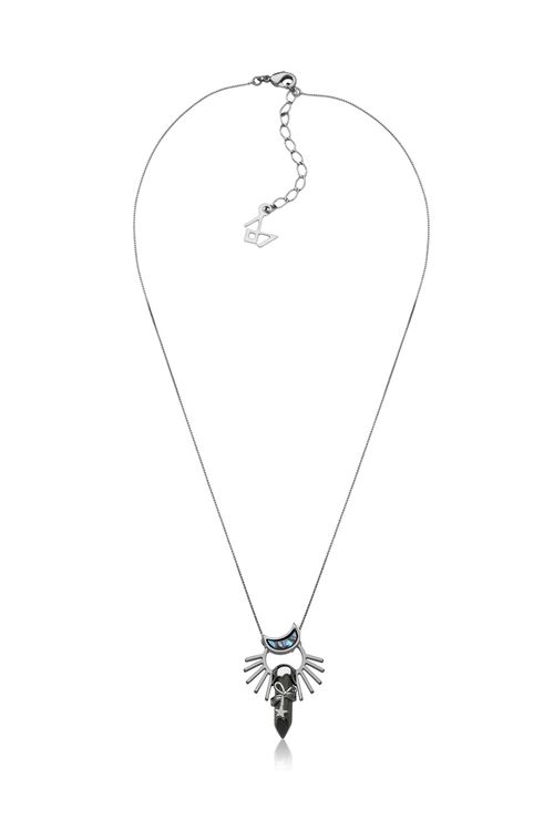 Colar Celeste - Quartzo Azul Anil e Quartzo Leitoso - Coleção Conexão Banho: Ródio Negro
