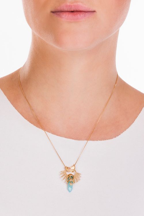 Colar Celeste - Ágata Azul e Quartzo Leitoso Perolizado - Coleção Conexão Banho: Folheado a Ouro