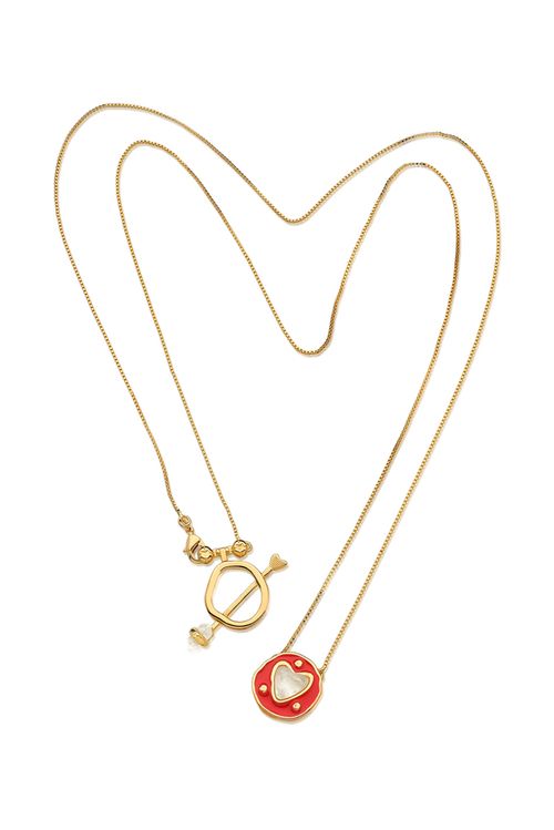 Colar Escapulário Welcome Love - Cristal e Esmalte Vermelho - Coleção Welcome Love Banho: Folheado a Ouro