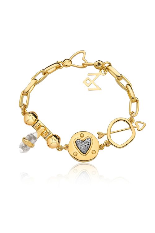 Pulseira Welcome Love - Cristal e Drusa Metalizada - Coleção Welcome Love Banho: Folheado a Ouro