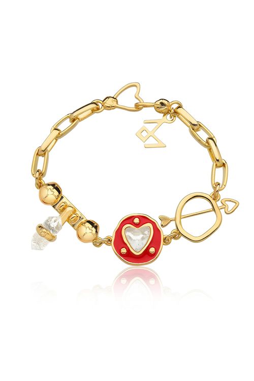 Pulseira Welcome Love - Cristal e Esmalte Vermelho - Coleção Welcome Love Banho: Folheado a Ouro