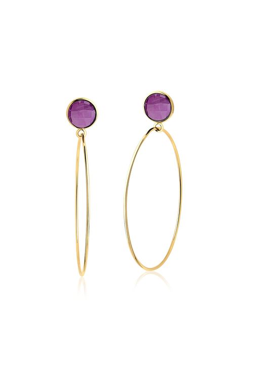 Brinco Argola Slim - Ametista - Coleção Ícone Banho: Folheado a Ouro