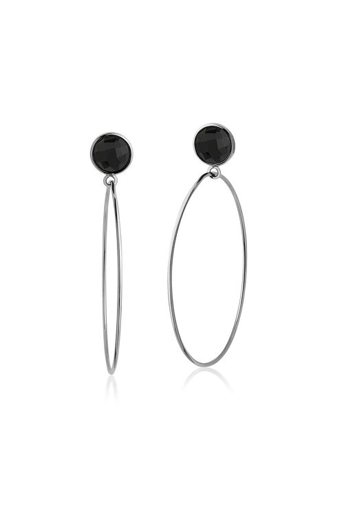 Brinco Argola Slim - Ônix - Coleção Ícone Banho: Ródio Negro