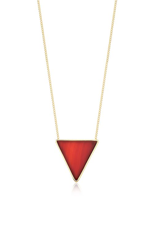 Colar Triangle - Ágata Vermelha - Coleção Geometric Banho: Folheado a Ouro
