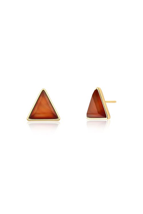 Brinco Triangle - Ágata Vermelha - Coleção Geometric Banho: Folheado a Ouro