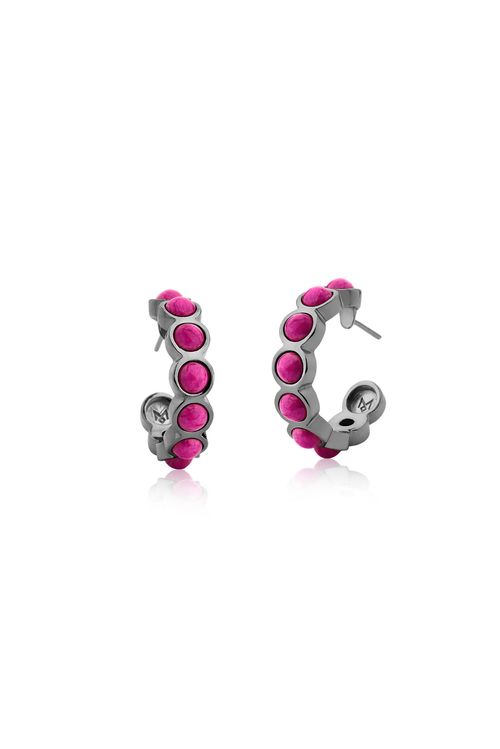 Brinco Argola Aliancinha - Amazonita Rosa - Coleção Ícone Banho: Ródio Negro