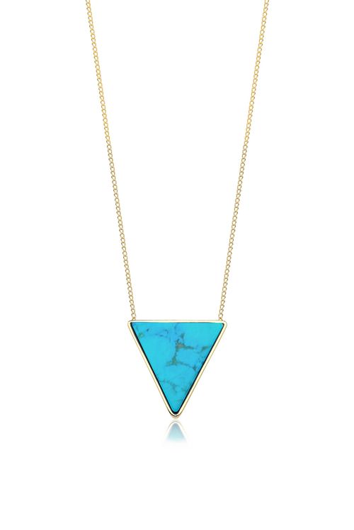 Colar Triangle - Turquesa - Coleção Geometric Banho: Folheado a Ouro