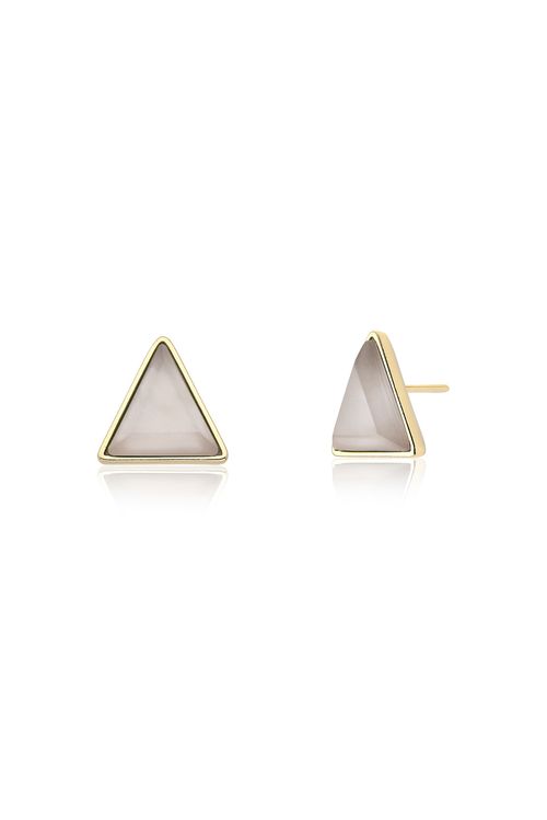 Brinco Triangle - Ágata Cinza - Coleção Geometric Banho: Folheado a Ouro