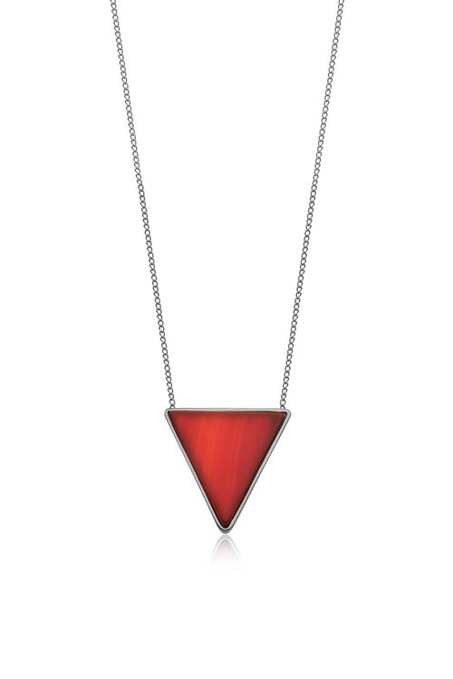 Colar Triangle - Ágata Vermelha - Coleção Geometric Banho: Ródio Negro