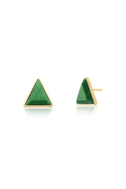 Brinco Triangle - Amazonita Verde - Coleção Geometric Banho: Folheado a Ouro