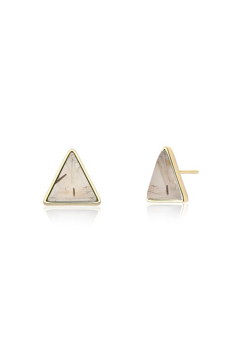 Brinco Triangle - Cristal Grafitado - Coleção Geometric Banho: Folheado a Ouro