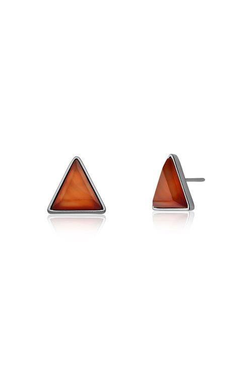 Brinco Triangle - Ágata Vermelha - Coleção Geometric Banho: Ródio Negro