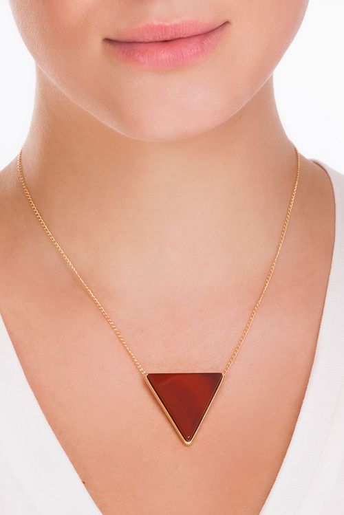 Colar Triangle - Ágata Vermelha - Coleção Geometric Banho: Folheado a Ouro