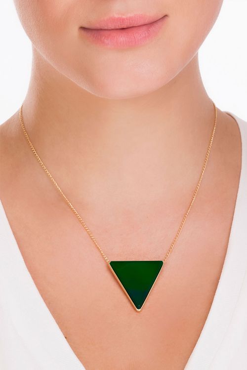 Colar Triangle - Ágata Verde - Coleção Geometric Banho: Folheado a Ouro