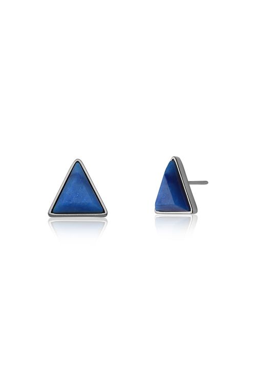 Brinco Triangle - Quartzo Azul Anil - Coleção Geometric Banho: Ródio Negro
