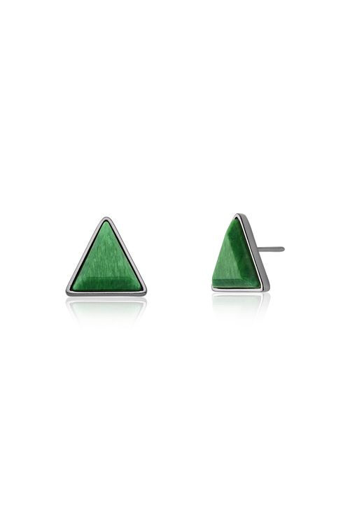 Brinco Triangle - Amazonita Verde - Coleção Geometric Banho: Ródio Negro