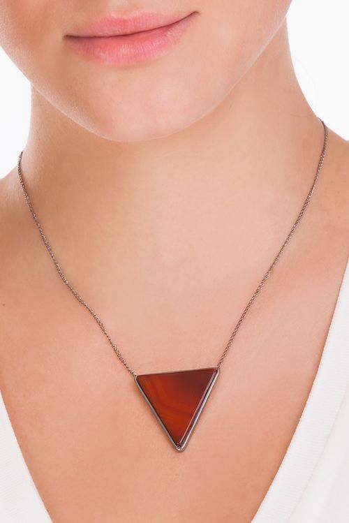 Colar Triangle - Ágata Vermelha - Coleção Geometric Banho: Ródio Negro