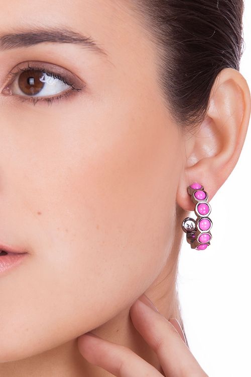 Brinco Argola Aliancinha - Amazonita Rosa - Coleção Ícone Banho: Ródio Negro